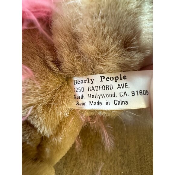 Bearly People Pink feather boa pearls rose tan bear 12" jointed vintage - Picture 3 of 13